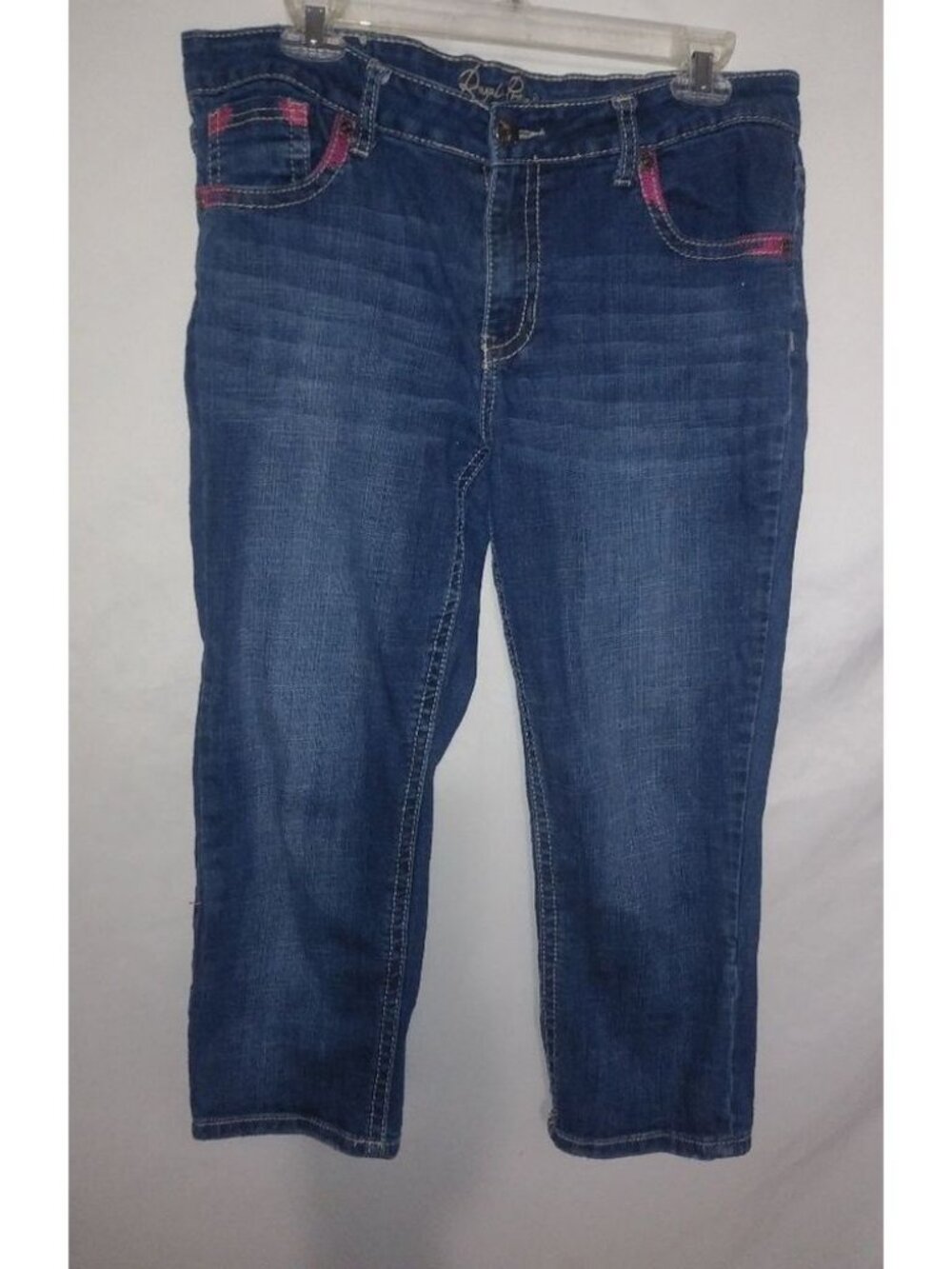 Royal Premium 12 33x21 Dark Wash Pink Accent Capri Jeans